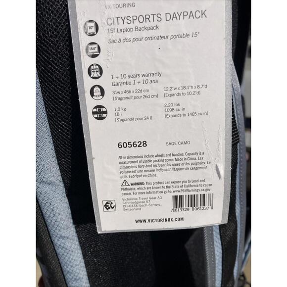 Victorinox Swiss Army VX Touring Citysport Daypack 15" Laptop Backpack Few Scuff - Picture 7 of 9